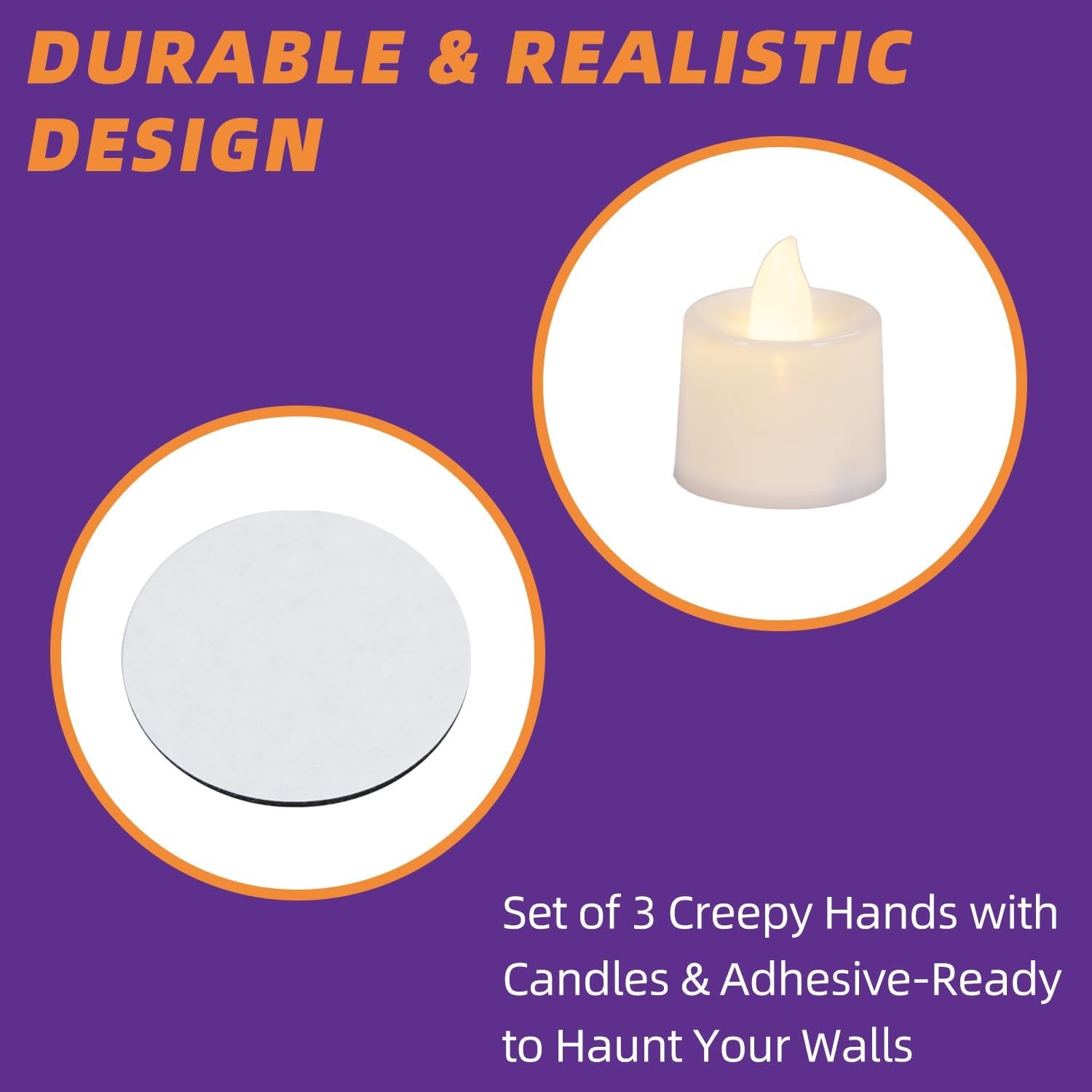 Halloween Wall Decor, Gothic Set of 3, LED Candle Hands Indoor Decoration | Halloween Wall Decorations Set of 3, Gothic Reaching Hands with LED Candles, Life-Sized Horror Props for Indoor Outdoor Party