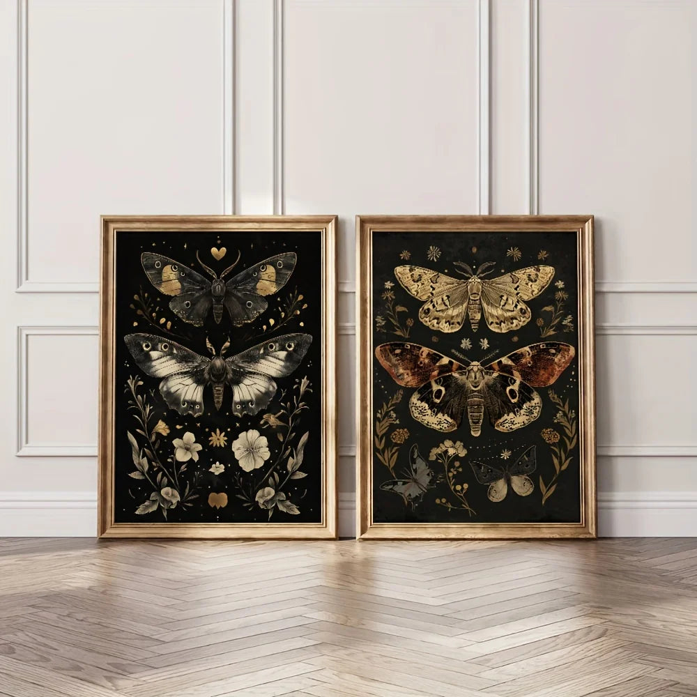 Gothic Plants Flowers Butteryfly Moths Canvas Prints Dark Art Moddy Wall Art Posters for Modern Living Room Halloween Home Decor