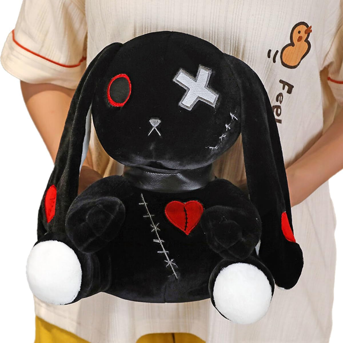 Creepy Goth Bunny Plush, 12 Inch Crazy Rabbit Plushie Toys, Long Ears Spooky Bunny Stuffed Animal Doll for Easter Halloween Christmas Birthday Gift (Black)
