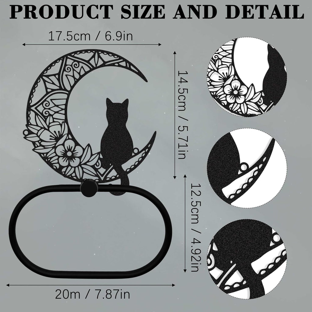 Gothic Black Cat Wall Decor Towel Ring, Moon and Cat Towel Hanger, Witchy Gothic Hand Towels Kitchen Bathroom Accessories, Bath Towel Rings Home Office Garden Hotel, Home Decors Gift