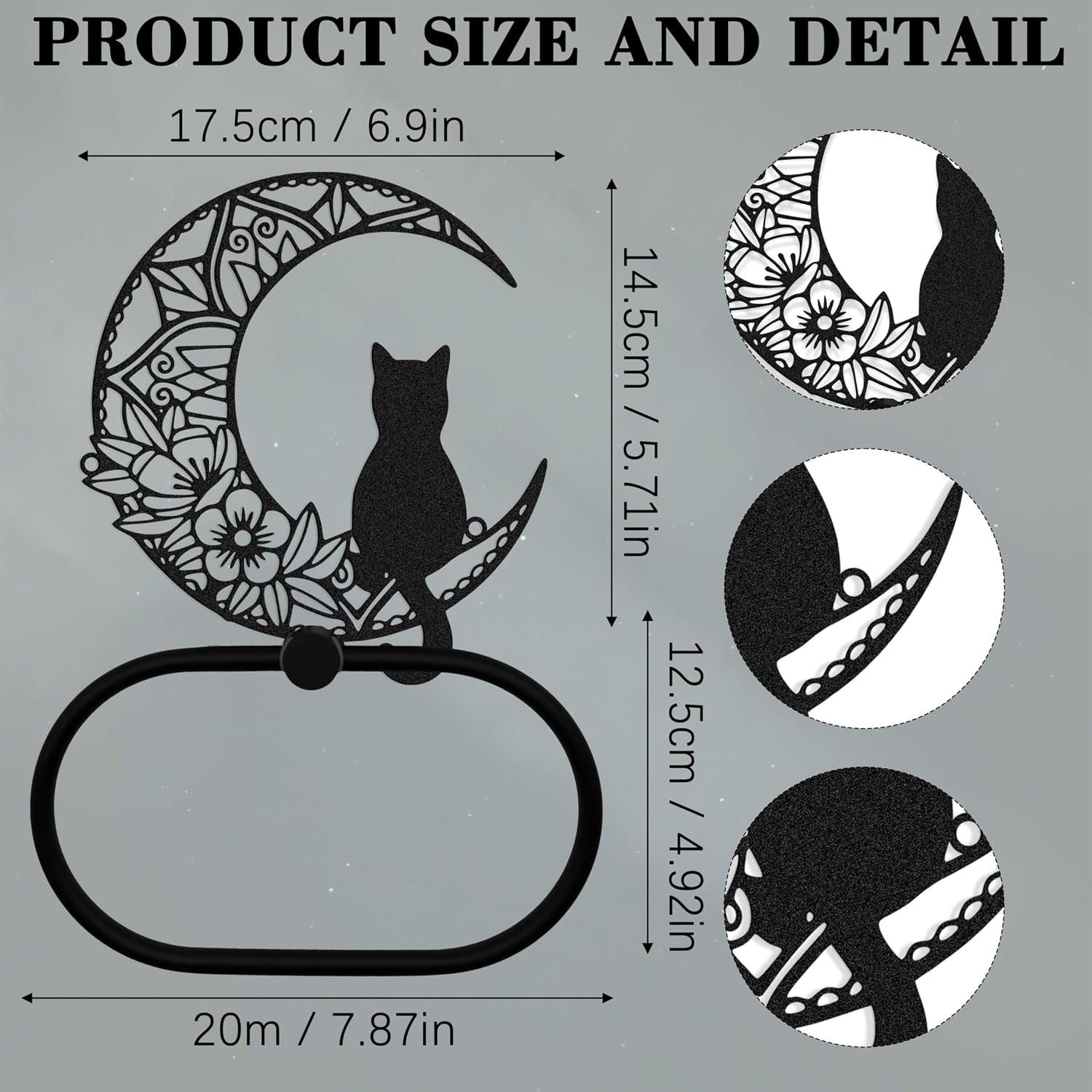 Gothic Black Cat Wall Decor Towel Ring, Moon and Cat Towel Hanger, Witchy Gothic Hand Towels Kitchen Bathroom Accessories, Bath Towel Rings Home Office Garden Hotel, Home Decors Gift