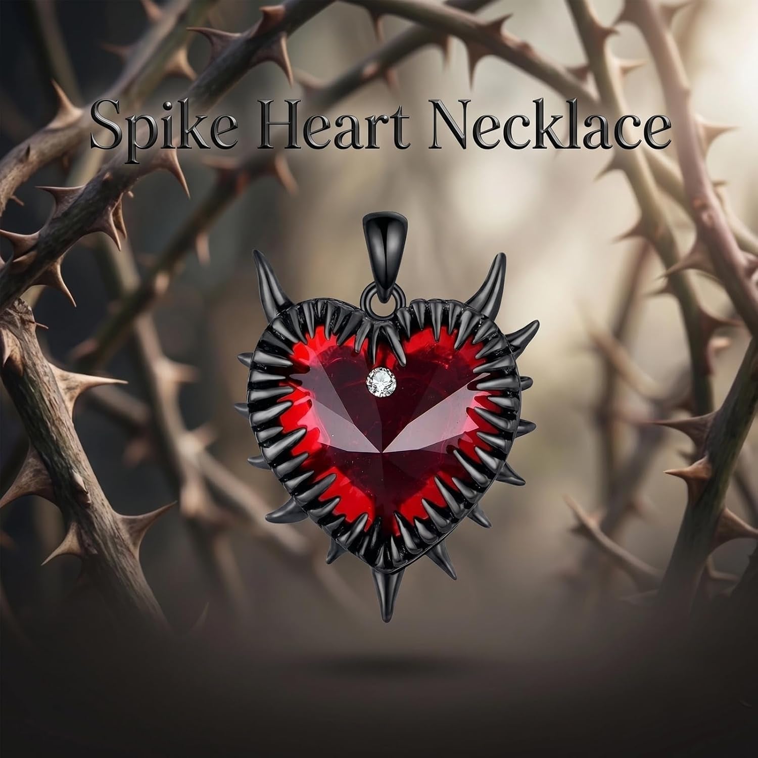 Spike Heart Necklace Barbed Wire Heart Necklace Goth Thorn Crystal Pendant Gothic 18K Black Gold Jewelry Gifts for Women Men