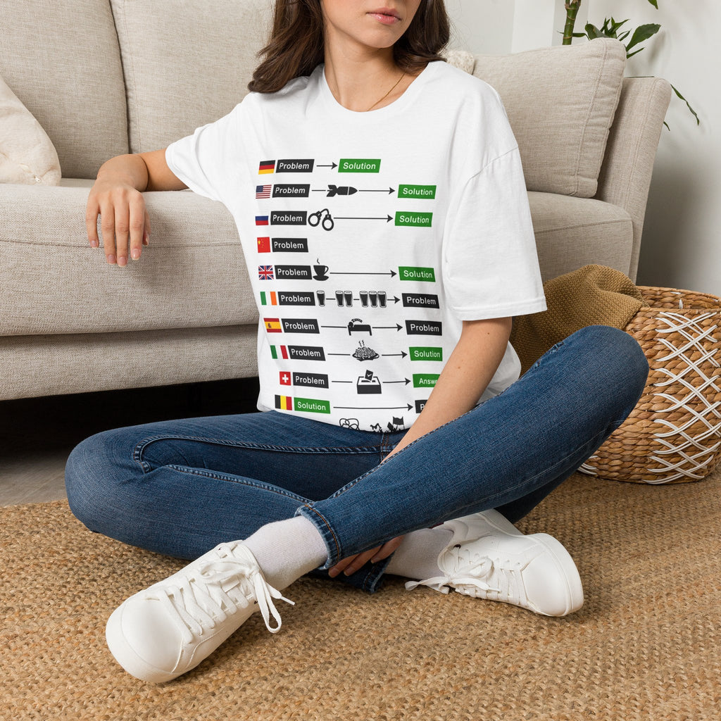 "How Every Country Solves Problems" Funny Meme Unisex T-Shirt
