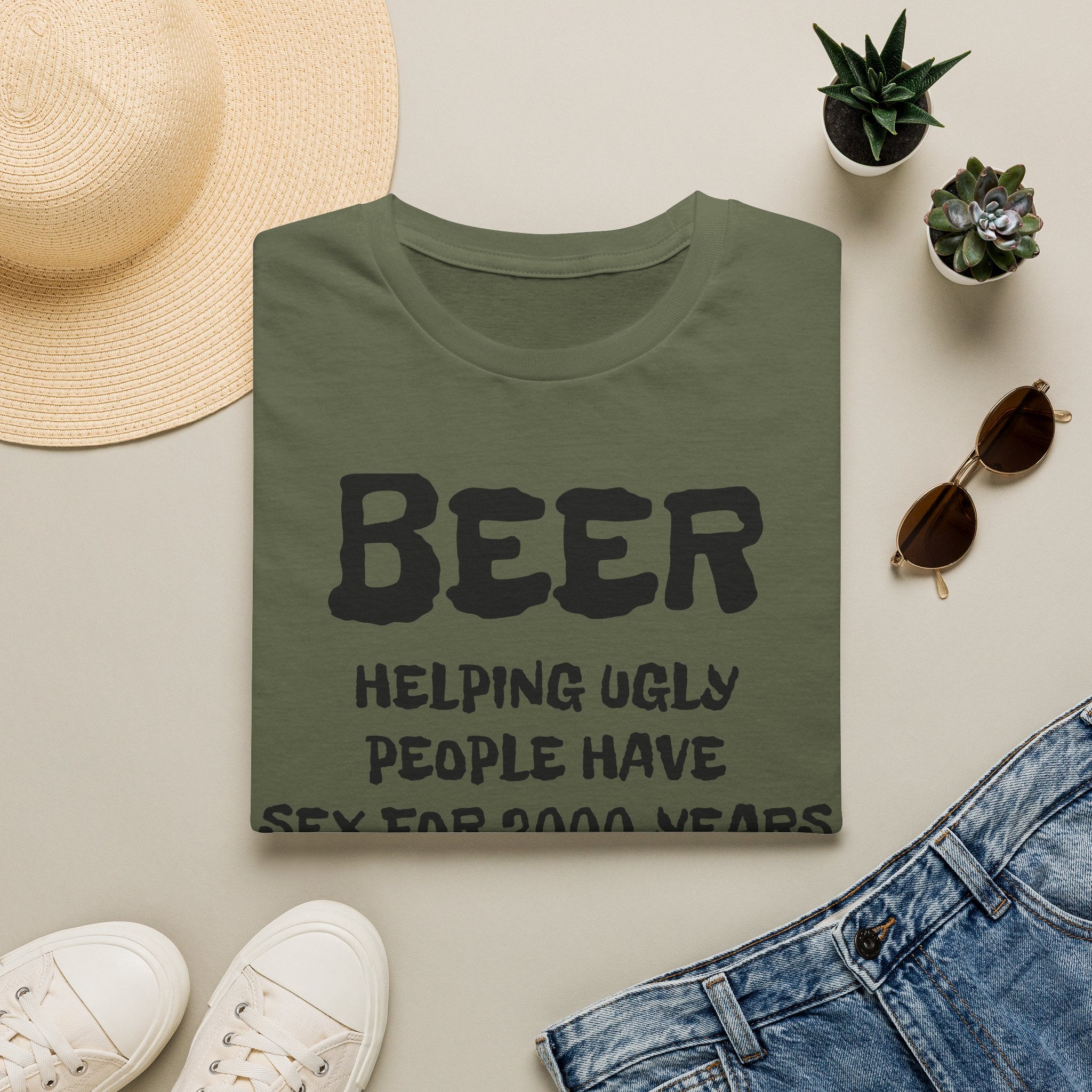 "Beer Helping Ugly People Have Sex for 2000 Years" Funny Unisex T-Shirt