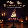 Stained Glass Witch Hat Lamp, Halloween Decoration Pink Purple Ghost Moon Small Tiffany Lamp, Gothic Indoor Halloween Table Decor Night Light - 11 Inch