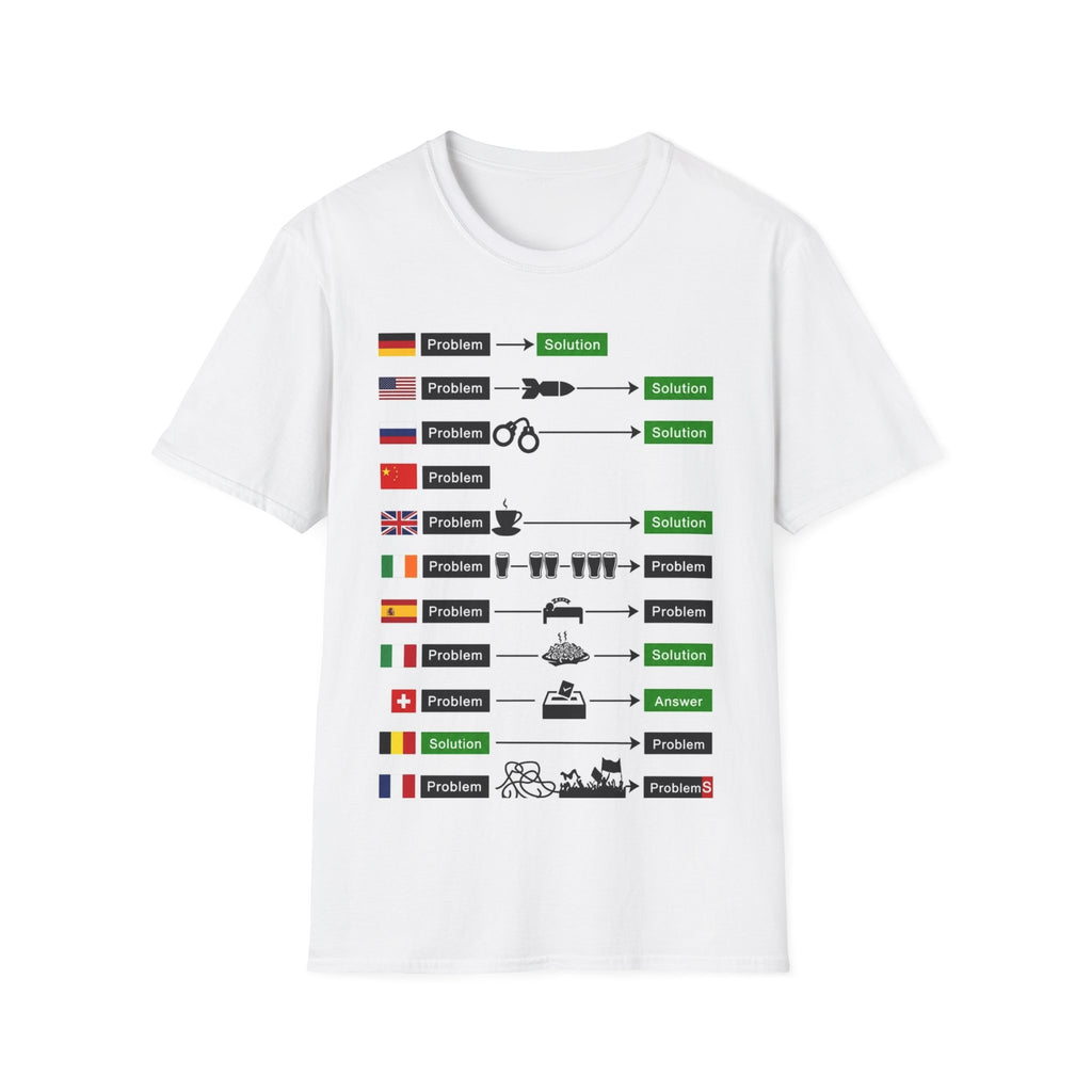 "How Every Country Solves Problems" Funny Meme Unisex T-Shirt