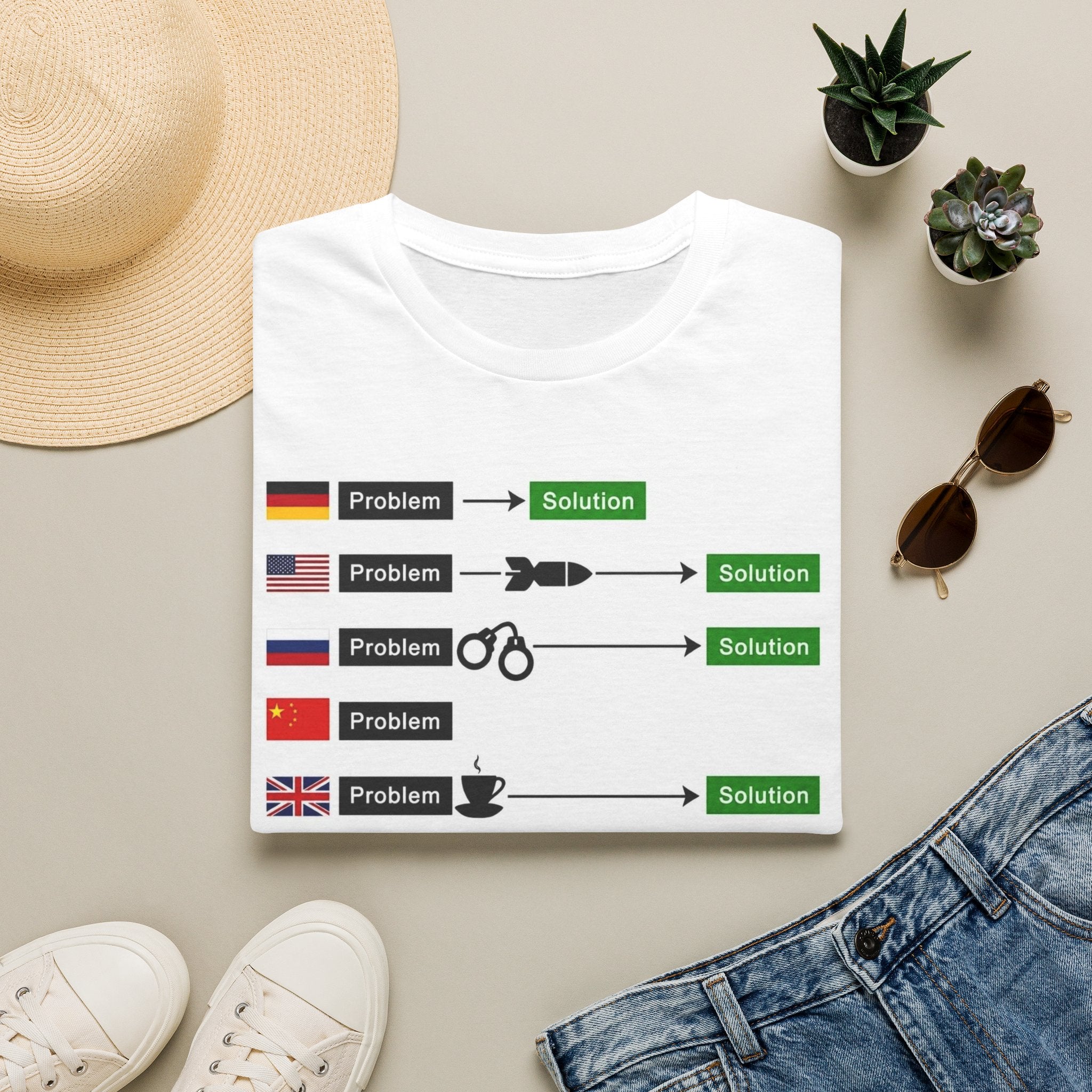 "How Every Country Solves Problems" Funny Meme Unisex T-Shirt