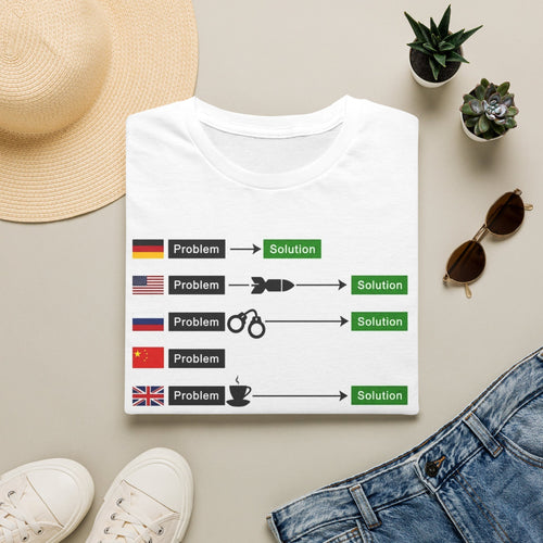 "How Every Country Solves Problems" Funny Meme Unisex T-Shirt