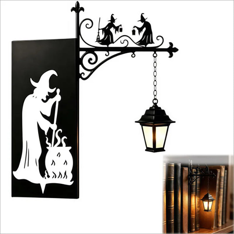 Halloween Retro Bookshelf Lighting Wall Mounted Reading Lamp Metal Gothic LED Night Light for Studious Home Room Ornament