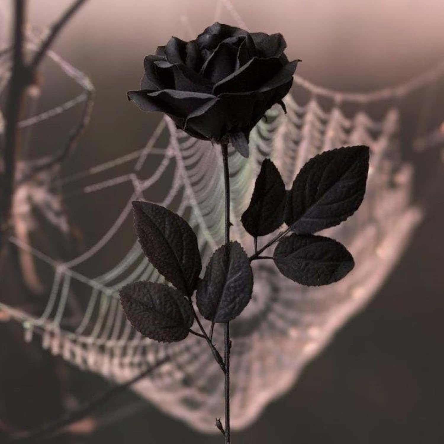 12 PCS Artificial Flowers Black Roses, Fake Silk Flower Long Stem Artificial Rose for Home Wedding Party Decorations(Black Halloween)