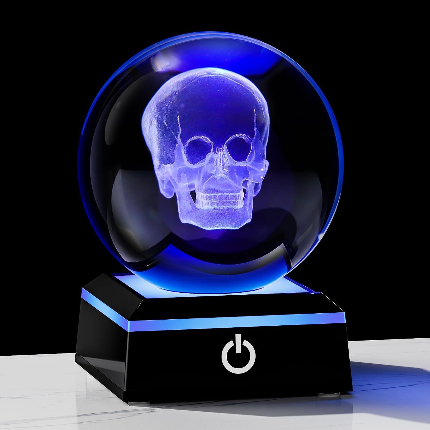 3D Crystal Skull Decor- 80MM Halloween Skull Light Witch Figurines Occult Medieval Goth Satanic Home Desk Glass Skull Decor Witchy Gifts Horror Statue