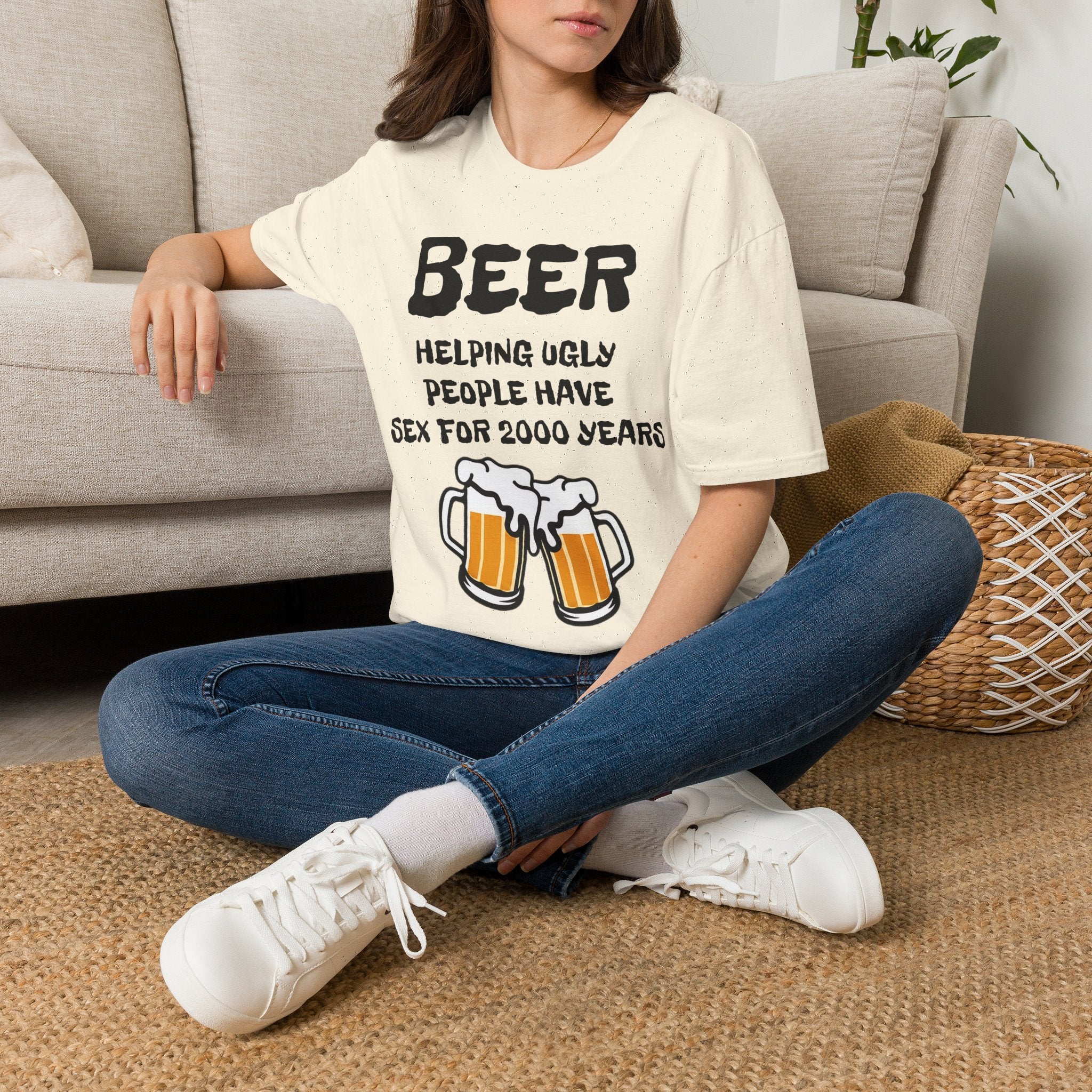 "Beer Helping Ugly People Have Sex for 2000 Years" Funny Unisex T-Shirt
