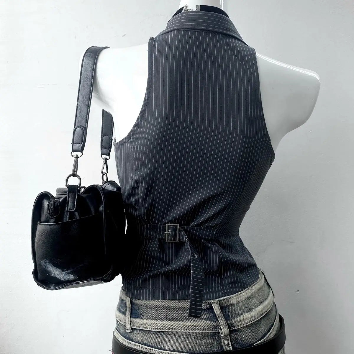 Vintage T-Shirt Streetwear 90S Slim Sexy Goth Y2K Clothes Aesthetic Harajuku High Street Stripe Laceup Summer Fashion Grunge Tee
