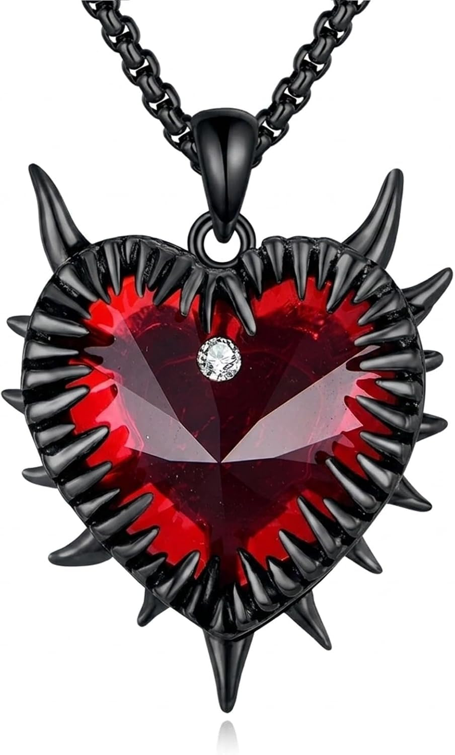 Spike Heart Necklace Barbed Wire Heart Necklace Goth Thorn Crystal Pendant Gothic 18K Black Gold Jewelry Gifts for Women Men