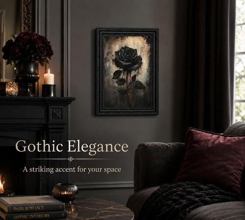 Black Framed Gothic Dark Black Flower Canvas Wall Art | Vintage Rose Picture Wall Decor,Halloween Moody Botanical Print Artwork.For Bathroom Living Room Room Home Decoration,9X11In