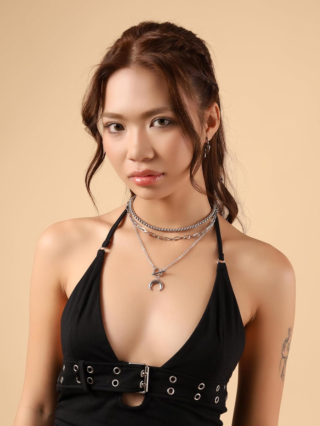 Layered Moon Choker Necklace, Gothic Punk Grunge Emo Y2K Aesthetic Necklace