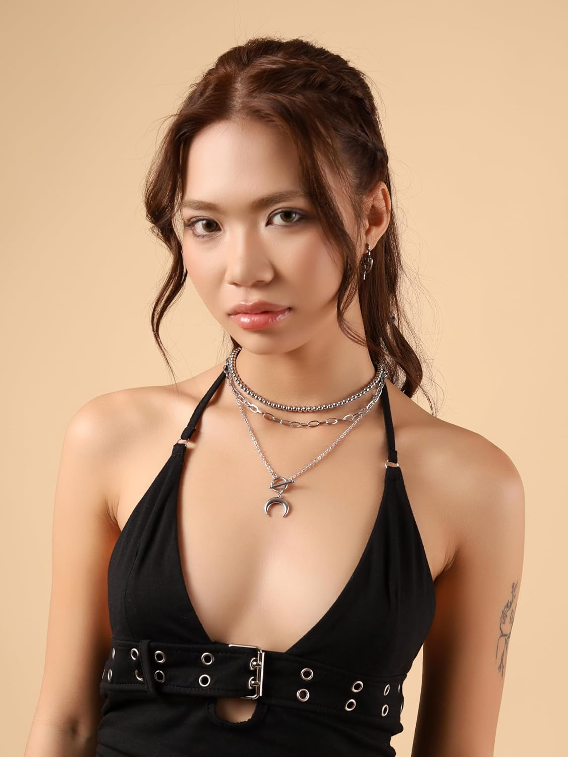 Layered Moon Choker Necklace, Gothic Punk Grunge Emo Y2K Aesthetic Necklace