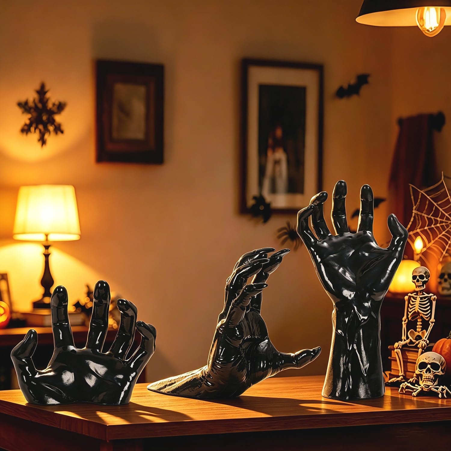 Halloween Wall Decor, Gothic Set of 3, LED Candle Hands Indoor Decoration | Halloween Wall Decorations Set of 3, Gothic Reaching Hands with LED Candles, Life-Sized Horror Props for Indoor Outdoor Party