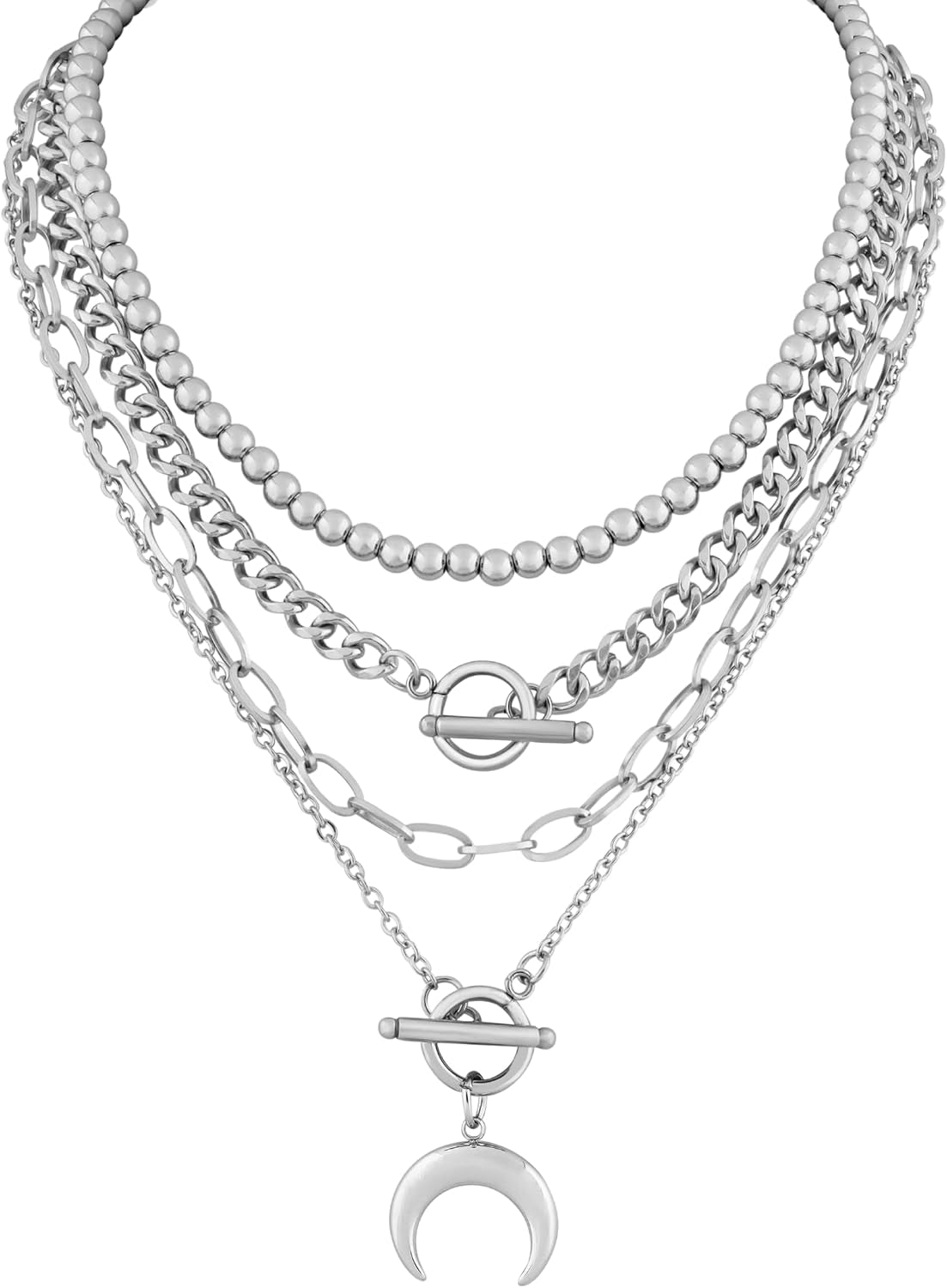 Layered Moon Choker Necklace, Gothic Punk Grunge Emo Y2K Aesthetic Necklace