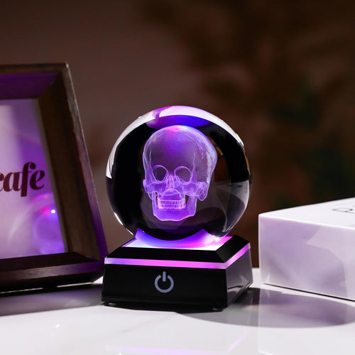 3D Crystal Skull Decor- 80MM Halloween Skull Light Witch Figurines Occult Medieval Goth Satanic Home Desk Glass Skull Decor Witchy Gifts Horror Statue
