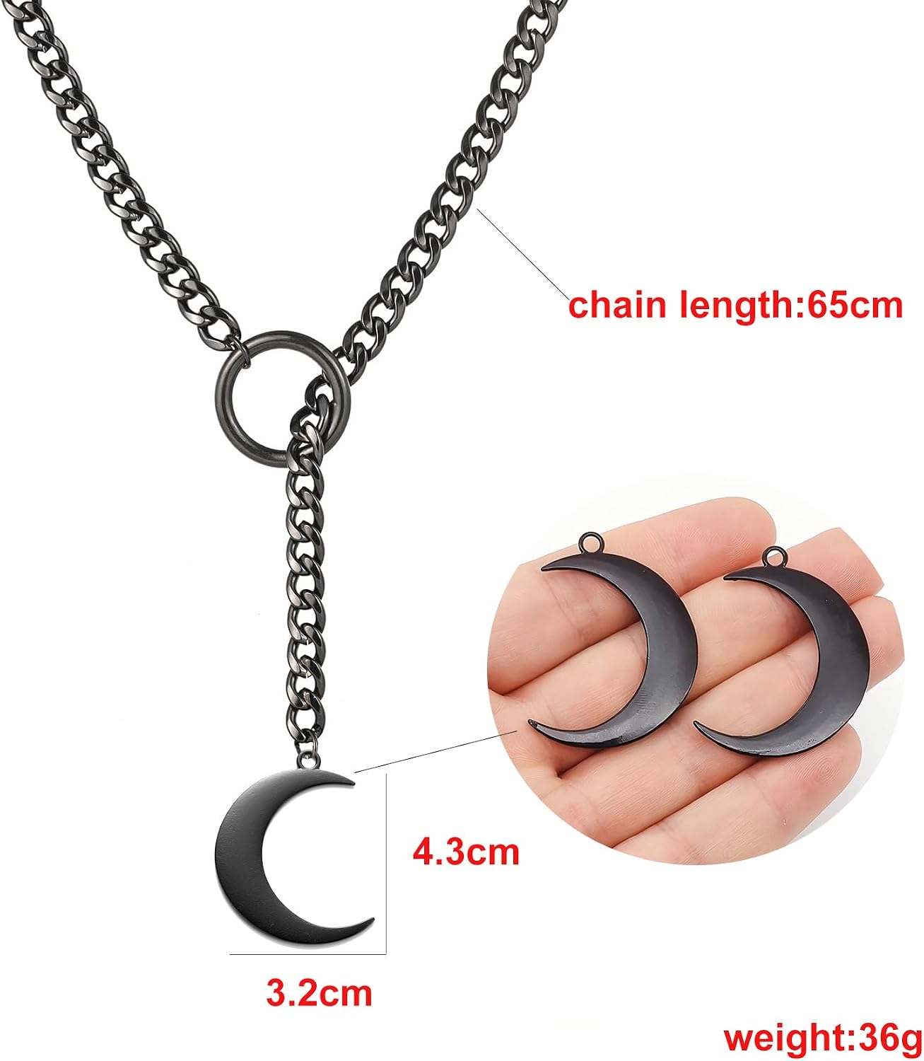 Goth Slip Chain Choker Necklace for Women Stainless Steel Cuban Chain Moon Necklace Punk Rock Collar Necklace Adjustable Lariat Y Necklace for Men