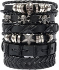 Gothic Leather Cuff Bracelet Bracelet Femme for Men Women Goth Punk Leather Wristband Skull Stackable Braided Cuff Bracelets Multi Layer Wrist Bracelets Punk Rock Jewelry Black