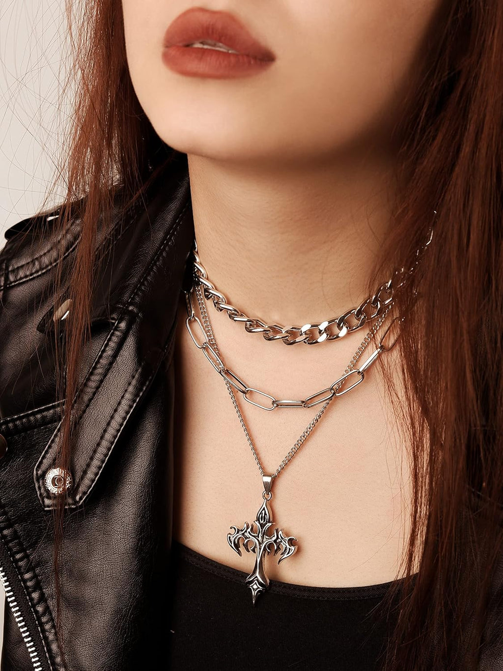 Goth Layered Star Choker Necklace, Gothic Punk Grunge Emo Necklace
