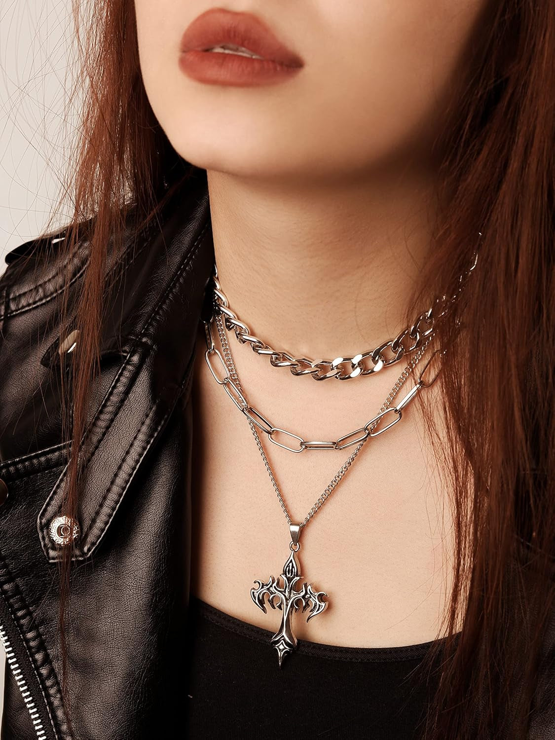 Goth Layered Star Choker Necklace, Gothic Punk Grunge Emo Necklace