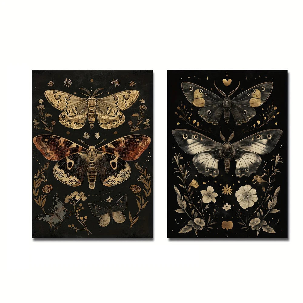 Gothic Plants Flowers Butteryfly Moths Canvas Prints Dark Art Moddy Wall Art Posters for Modern Living Room Halloween Home Decor