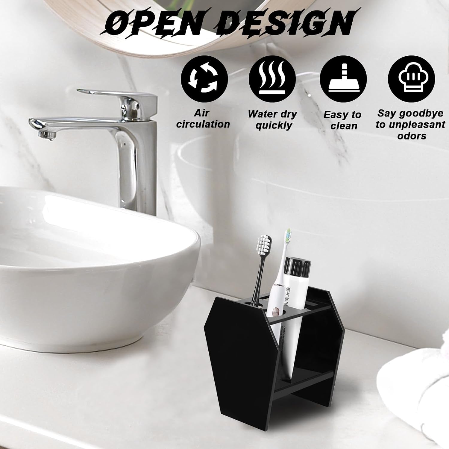Gothic Decor Coffin Toothbrush Holders for Bathrooms - Black Acrylic Halloween Goth Bathroom Decor, Spooky Halloween 3 Slots Toothbrush and Toothpaste Holder, Halloween Decor Oddities and Curiosities