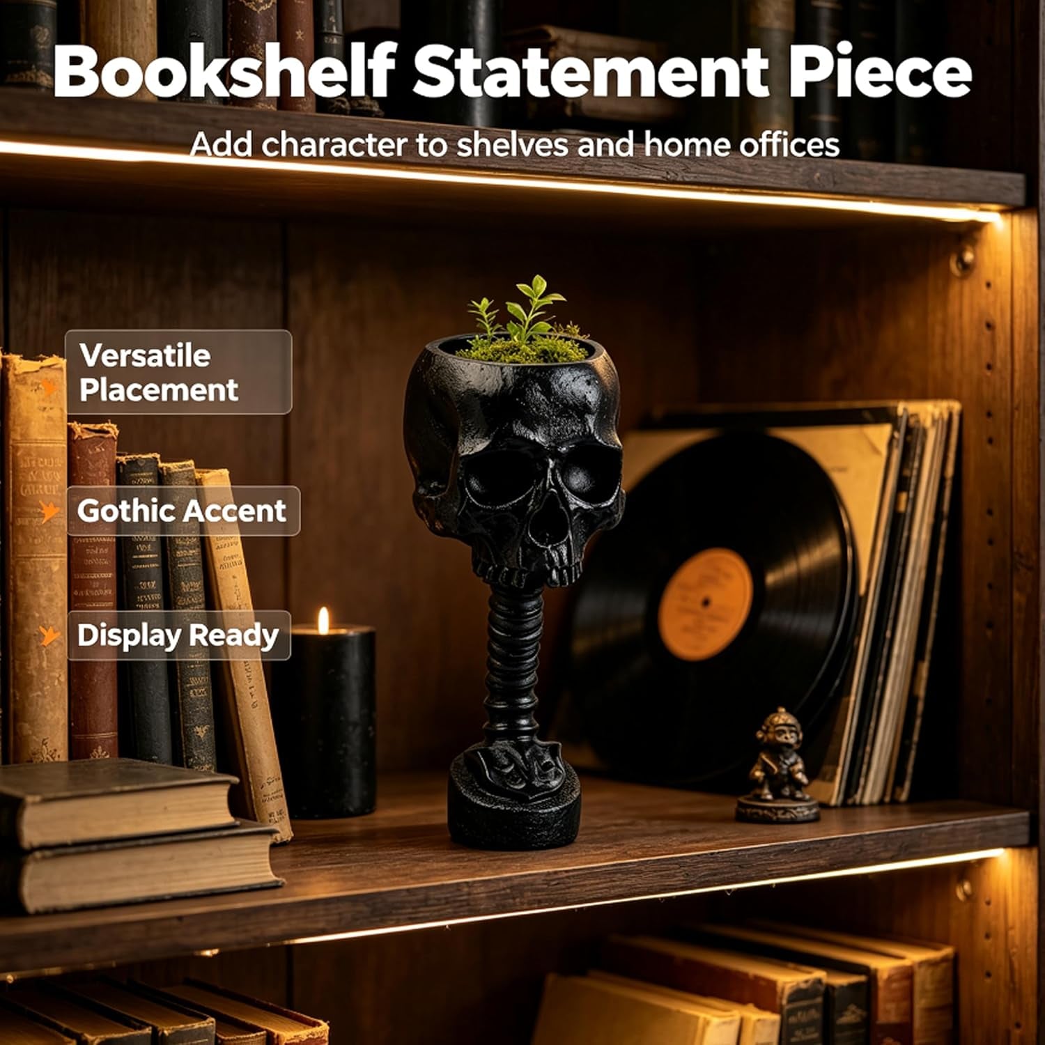 Gothic Skull Planter, Black Skeleton Vase for Goth Home Decor | 11.6" Skeleton Flower Pot, Indoor Plant Container for Halloween & Bathroom Decor;Skull Pot Self Watering