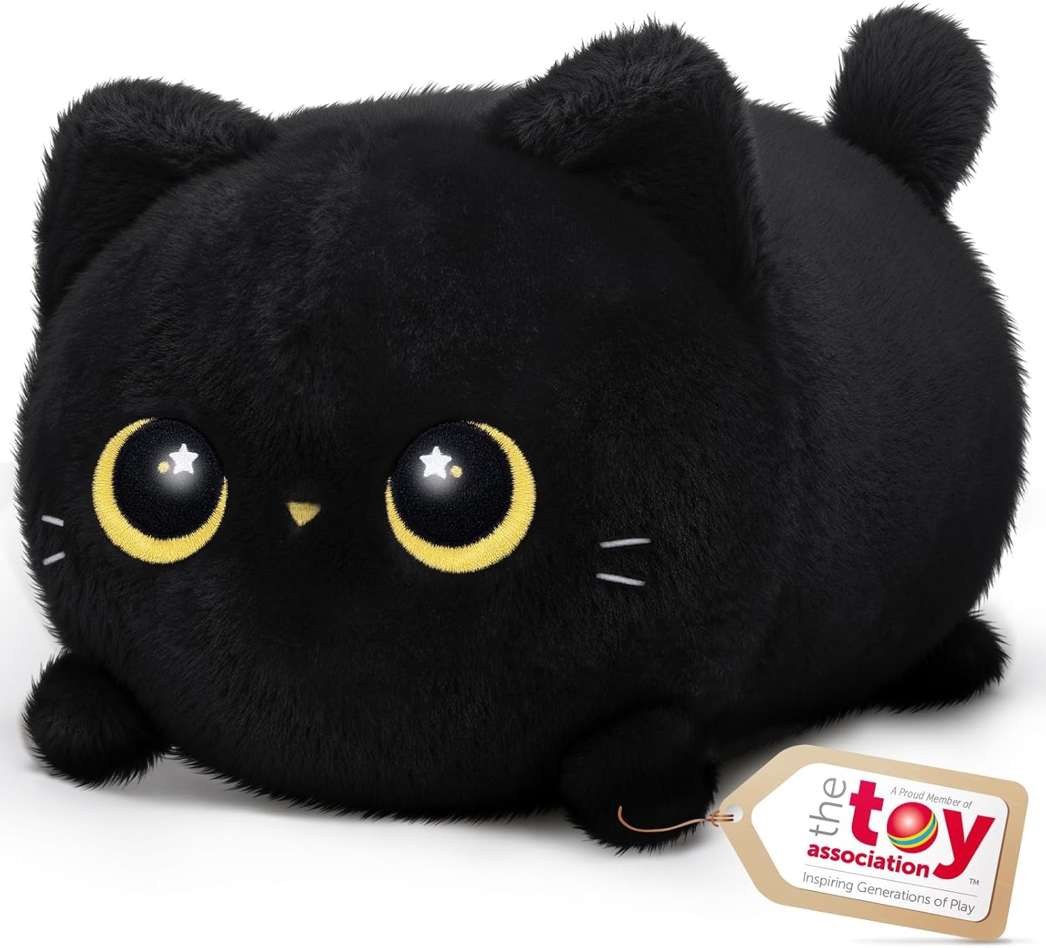 Black Cat Plush Kawaii Plushies, Ultra-Soft Feel, 8 in | Starry-Eyed Cat Design, 8 in Portable Size, Cuddly Plush, Gentle Machine Washable, Desk Decor, for Kids, Teens & Cat Lovers