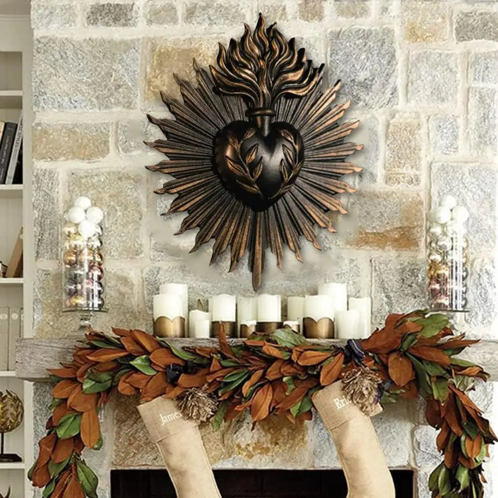 Sacred Heart Gothic Wall Plaque Home Decoration Prayer Stand Immaculate Heart of Mary Add Love Metal Plaque Holiday Wall Art