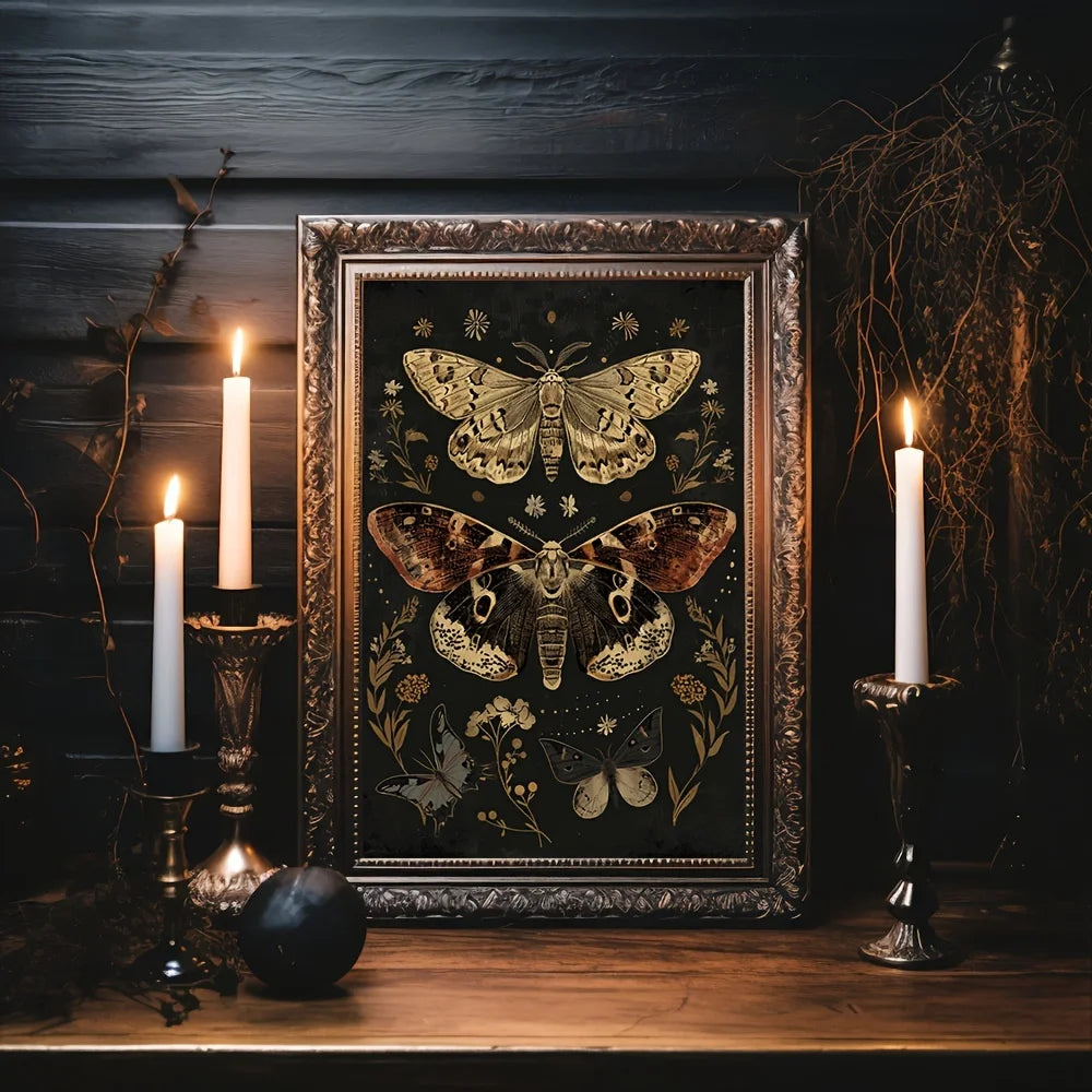 Gothic Plants Flowers Butteryfly Moths Canvas Prints Dark Art Moddy Wall Art Posters for Modern Living Room Halloween Home Decor