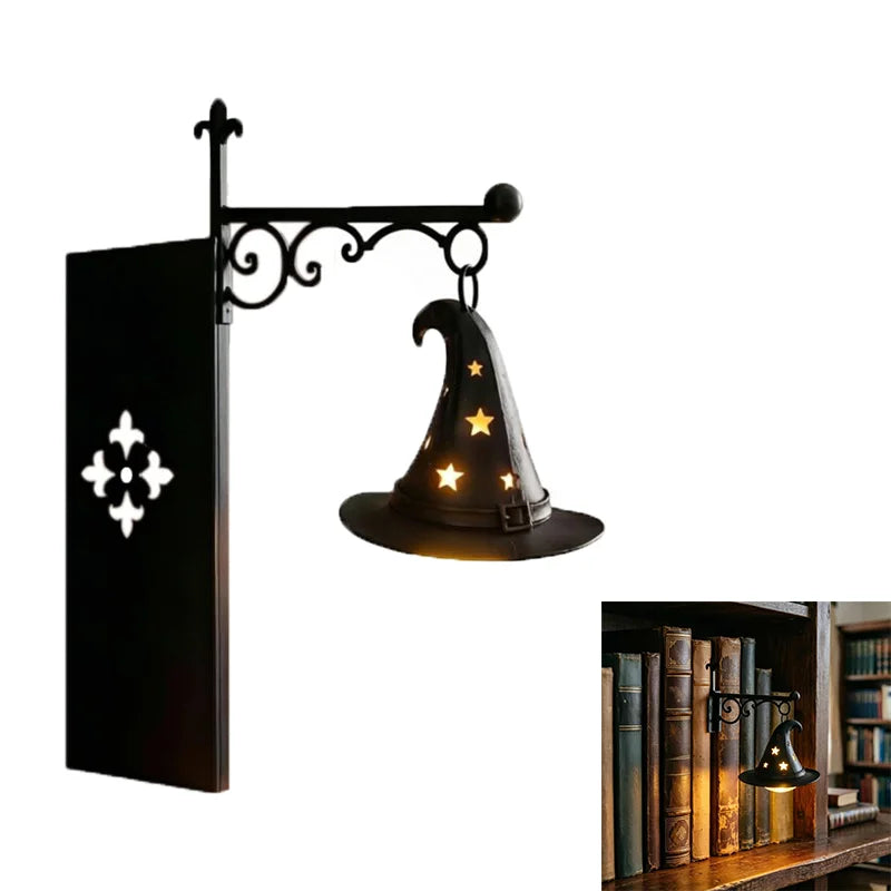 Halloween Retro Bookshelf Lighting Wall Mounted Reading Lamp Metal Gothic LED Night Light for Studious Home Room Ornament