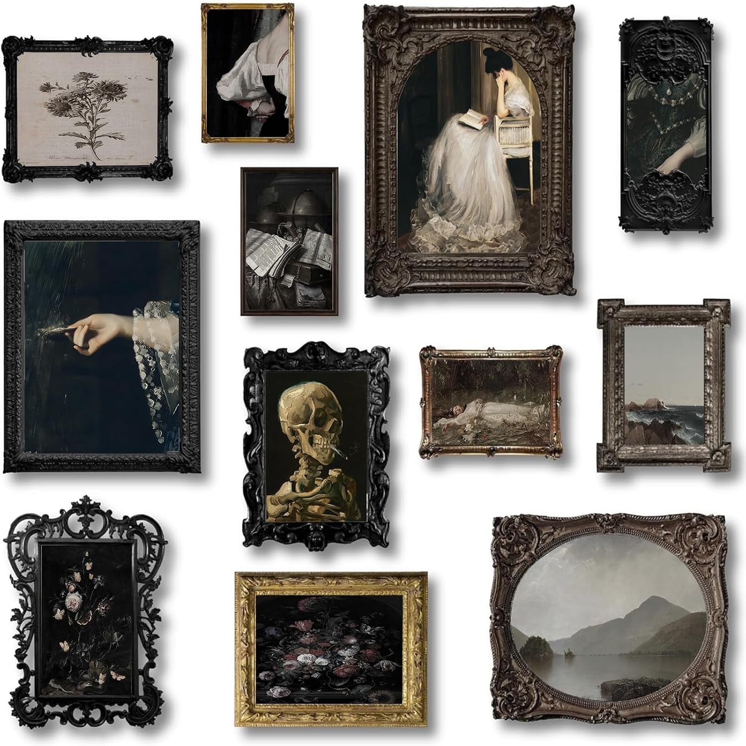 Dark Academia Wall Art, 12 Pc Vintage Gothic Prints, Unframed | Canvas Prints, Victorian Gothic Art, Halloween Pictures Wall Decor, Moody Posters for Bedroom Bathroom
