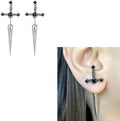 Gothic Punk Dagger Sword Stud Earrings - Black Cubic Zirconia Screw Earrings for Women & Men - Halloween Costume Jewelry Gifts