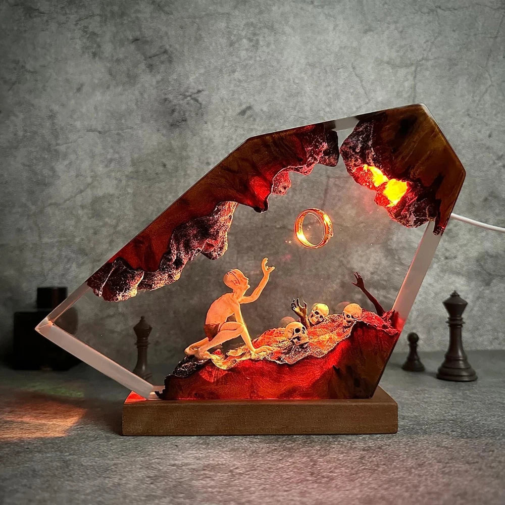 Demon Realm Organism Resin Table Light Creactive Art Shocked Decoration Lamp Magic Ring Skull Theme Night Light USB Charge