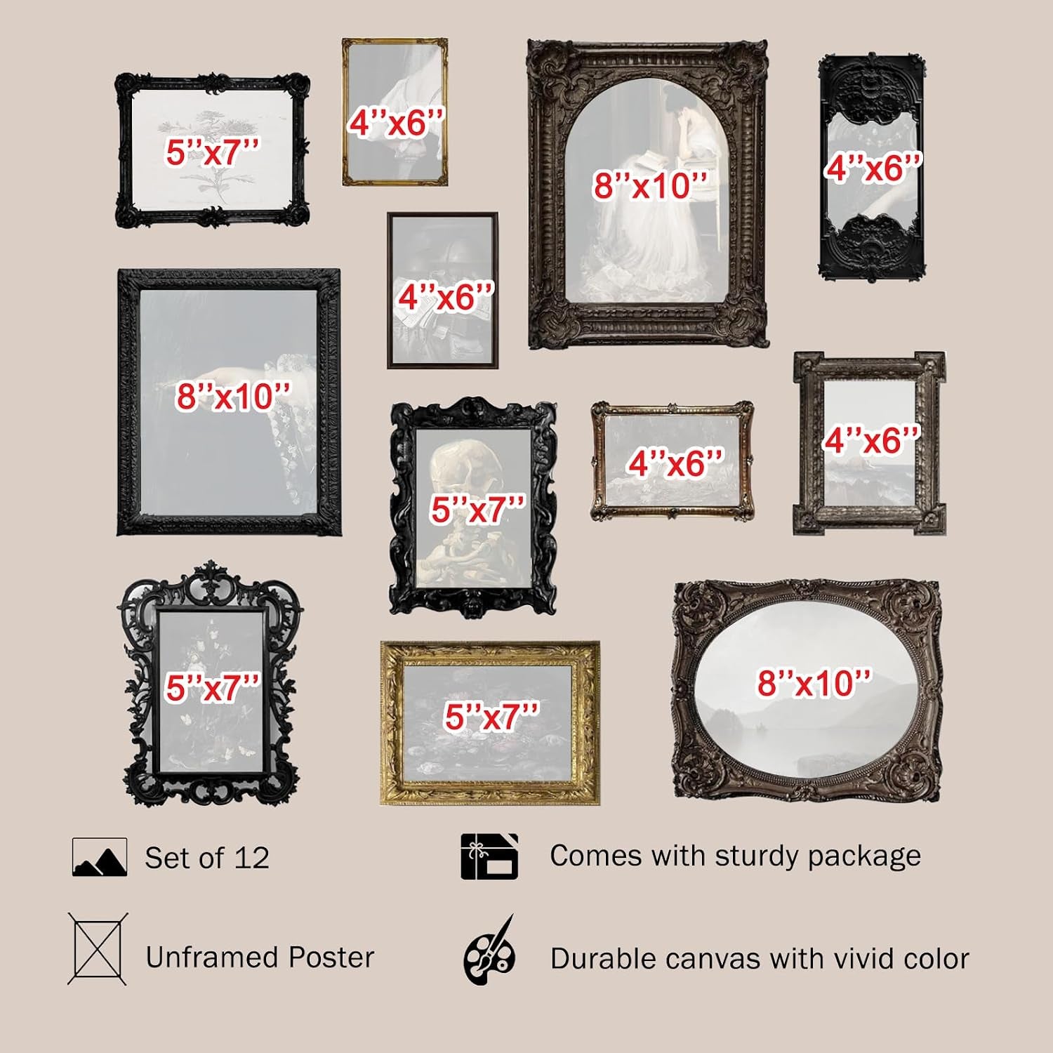 Dark Academia Wall Art, 12 Pc Vintage Gothic Prints, Unframed | Canvas Prints, Victorian Gothic Art, Halloween Pictures Wall Decor, Moody Posters for Bedroom Bathroom