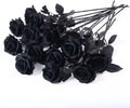 12 PCS Artificial Flowers Black Roses, Fake Silk Flower Long Stem Artificial Rose for Home Wedding Party Decorations(Black Halloween)