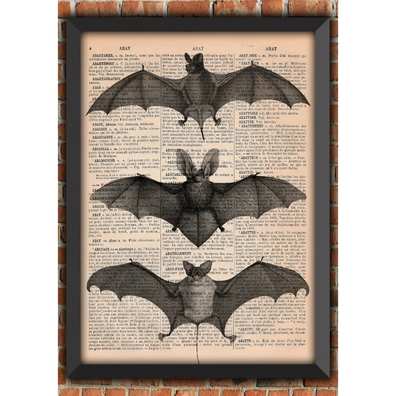 Bat Skeleton Dark Gothic Odd Scary Witch Punk Halloween Spooky Goth Vintage Art Home Decor Gift Poster Dictionary Page Print