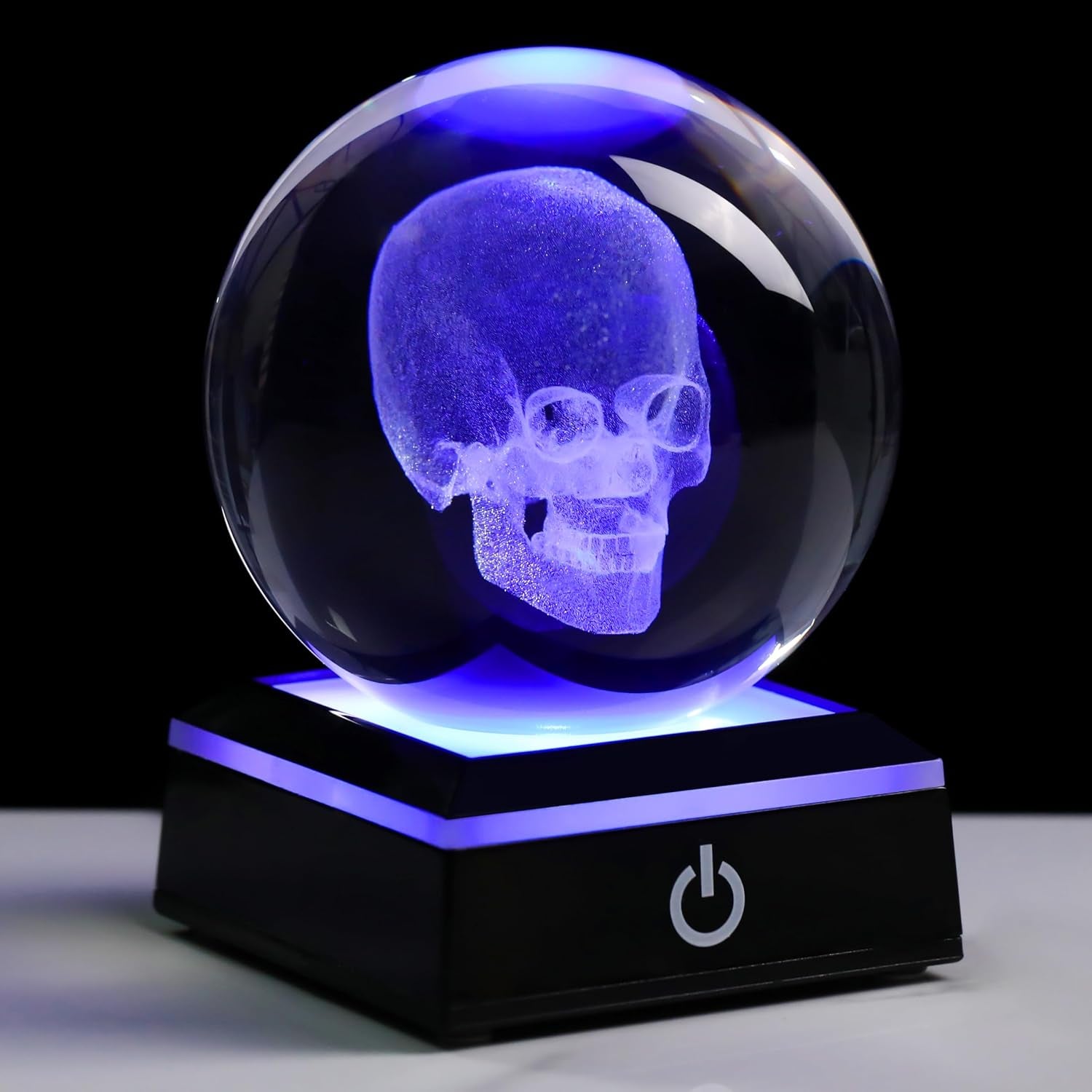 3D Crystal Skull Decor- 80MM Halloween Skull Light Witch Figurines Occult Medieval Goth Satanic Home Desk Glass Skull Decor Witchy Gifts Horror Statue