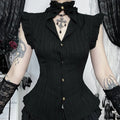 90S Grunge Single Breasted Slim Wasit Shirt Blouses Women Alt Teachwear Mall Gothic Stringy Selvedge Sleeveless Shirts