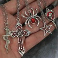 5Pcs Gothic Necklace Set for Women Halloween Jewelry Heart Bat Spider Cross Pendant Sweater Chain Trendy Daily Accessories Gift