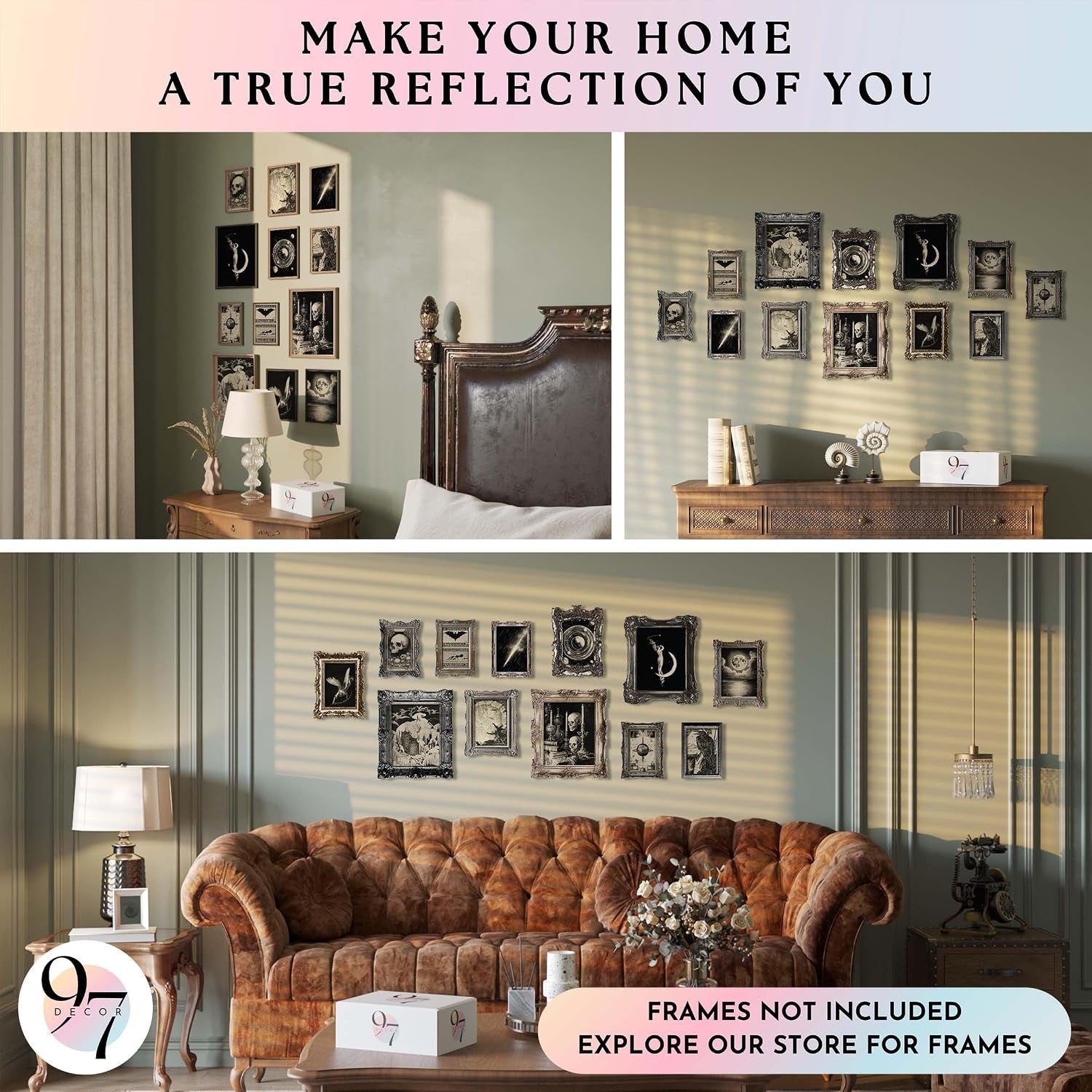 Gothic Wall Art, 9 Spooky Witchy Prints, 8X10 Unframed | Dark Academia and Grunge Designs, 3 8X10, 4 5X7, 5 4X6 Prints, Halloween Dorm and Bedroom Decor