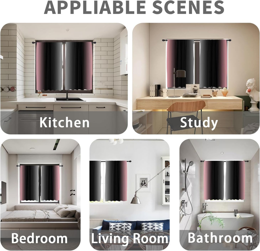 Black Pink Grey Curtain, Ombre, 2 Panels, 42" W X 63" L, Rod Pocket | Cute Princess Bedroom Theme, Pretty Beautiful Aesthetic, Dark Moody Gothic Halloween Style, Window Drapes Decor