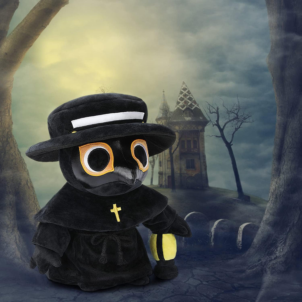 Plague Doctor Plush Toy, 35Cm Spook Cute Stuffed Plushie Pillow Doll, Soft Fluffy Halloween Hugging Cushion Decor, Present for Kids and Adults