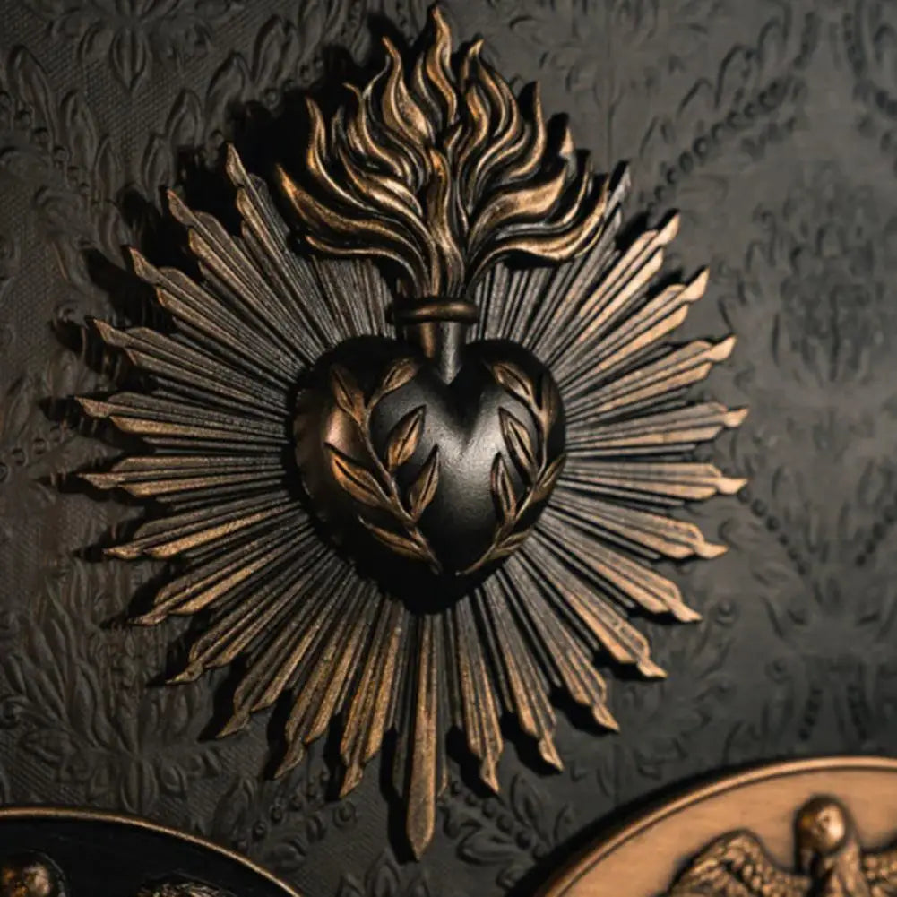 Sacred Heart Gothic Wall Plaque Home Decoration Prayer Stand Immaculate Heart of Mary Add Love Metal Plaque Holiday Wall Art