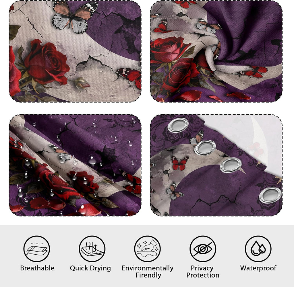 Purple Witchy Shower Curtain Gothic Moon Goth, 70 X 72 Inch | Waterproof Cloth Fabric, Includes Hooks, Bathroom Decor Sets