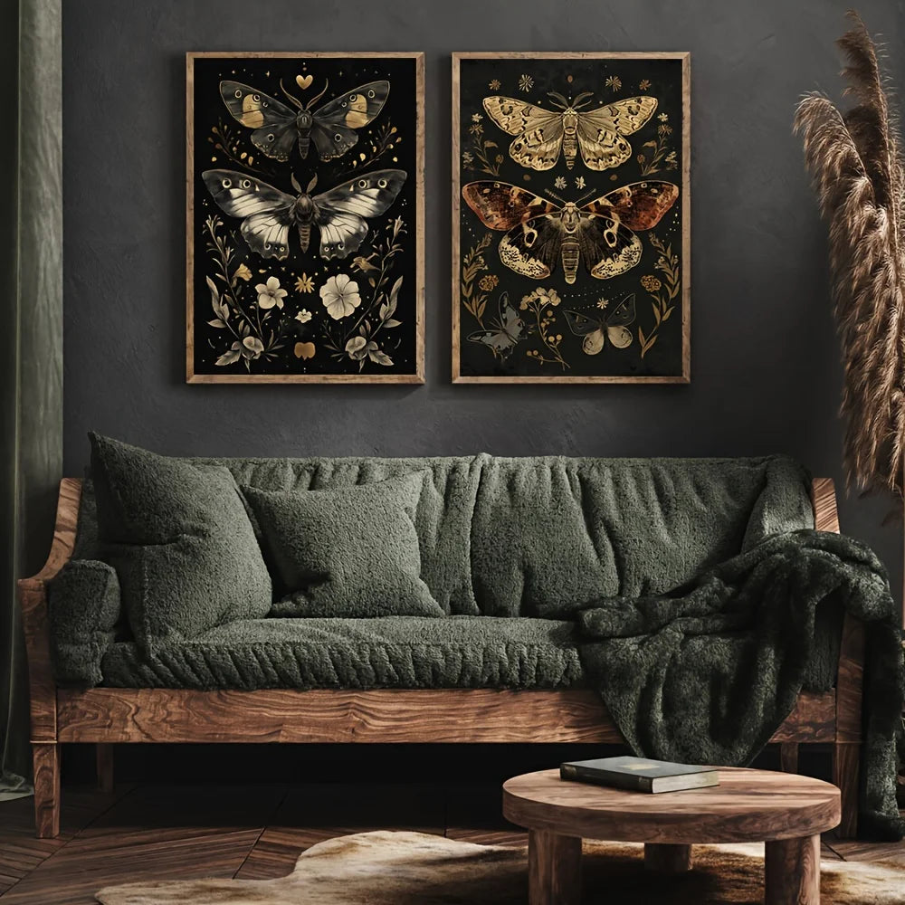 Gothic Plants Flowers Butteryfly Moths Canvas Prints Dark Art Moddy Wall Art Posters for Modern Living Room Halloween Home Decor